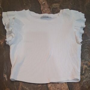 Zara White Ruffle Sleeve Crop Top